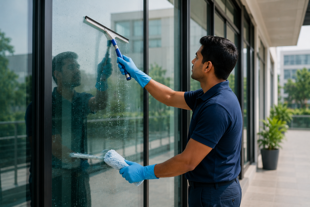 Professional glass cleaning services in Guntur by Haimi Cleaning Services