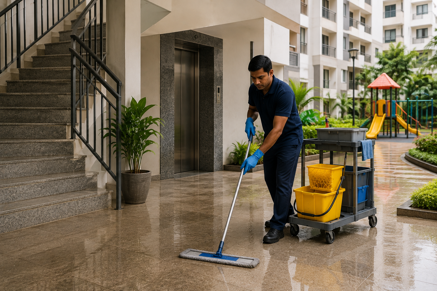 Professional cleaning services for apartment society in Guntur by Haimi Cleaning Services