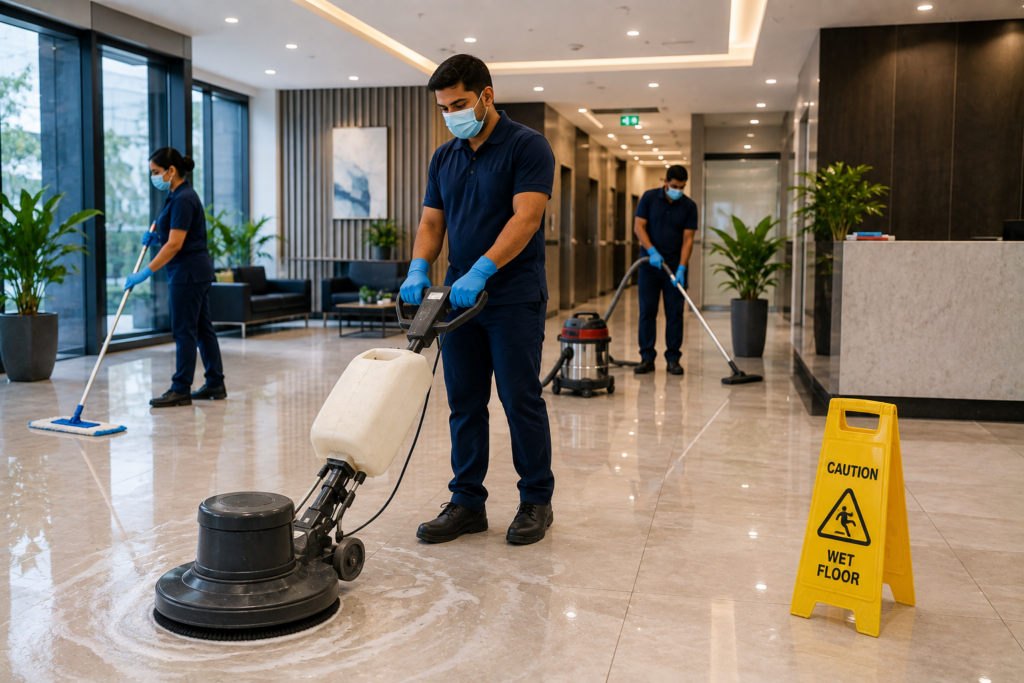 Professional commercial floor cleaning services in Guntur by Haimi Cleaning Services