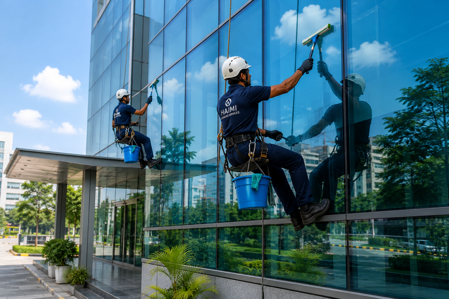 Glass building cleaning services in Guntur by Haimi Cleaning Services