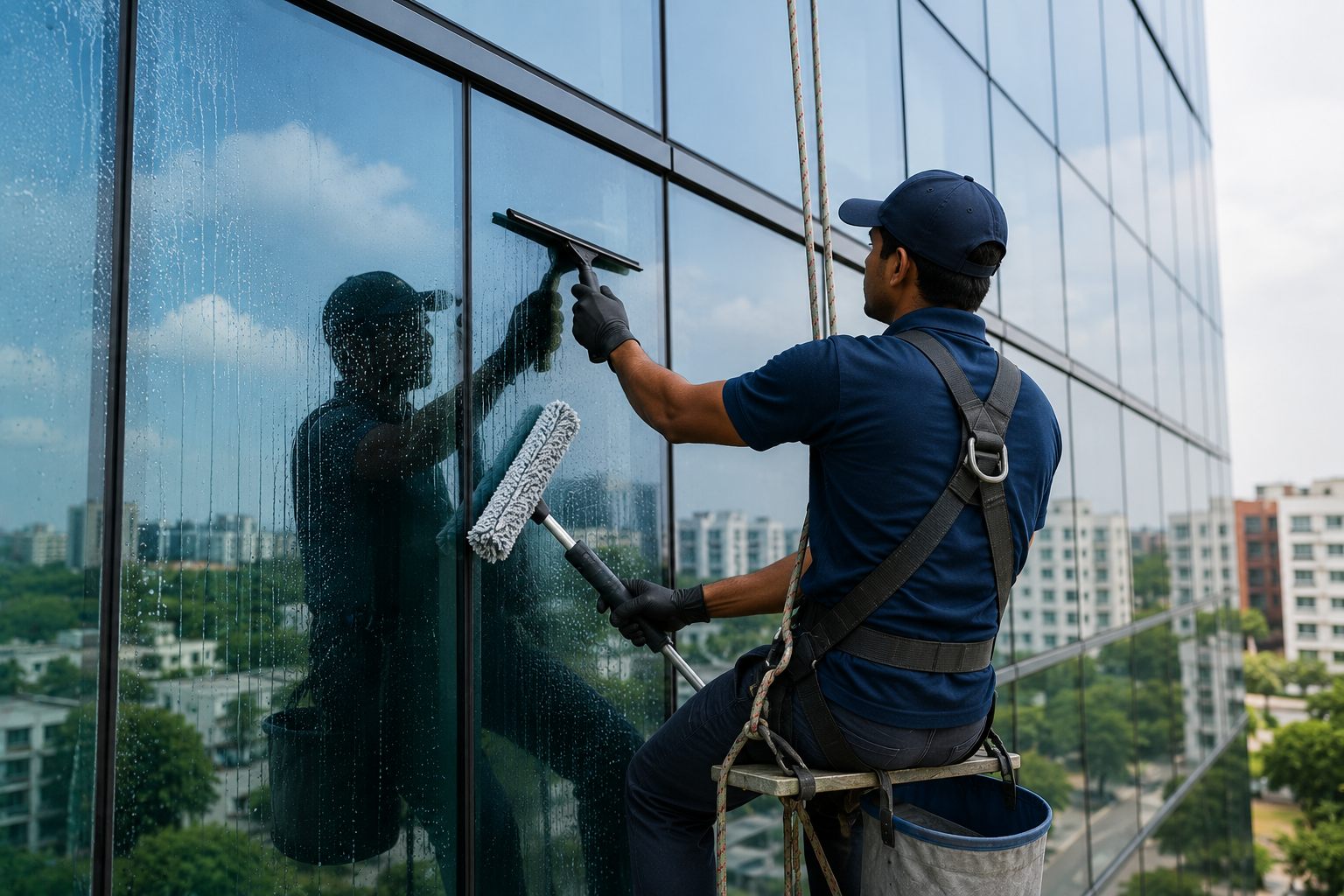 Professional glass building cleaning services in Guntur by Haimi Cleaning Services